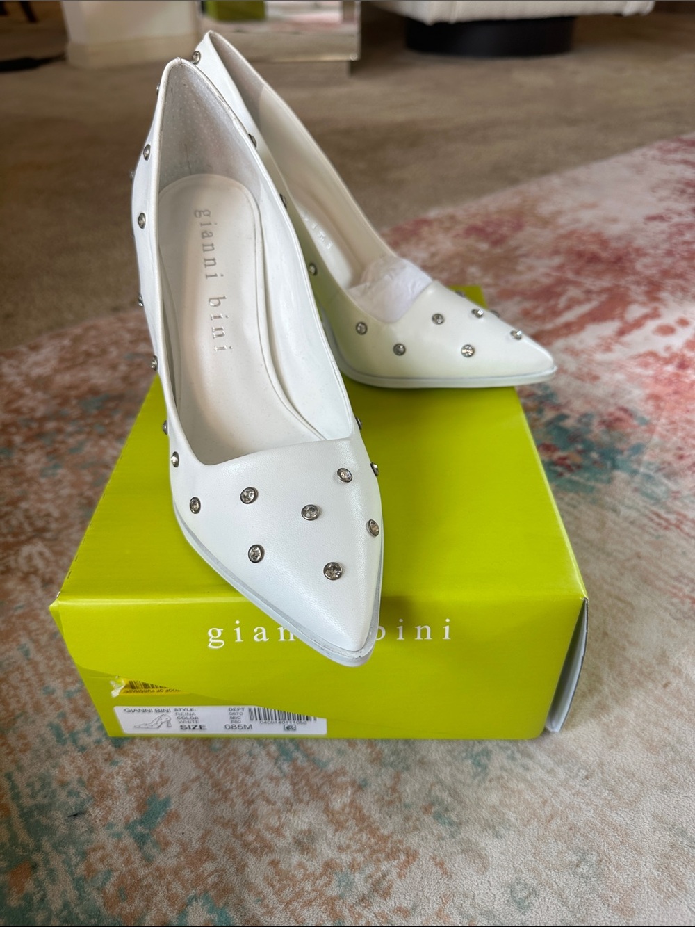 Gianni Bini White Studded Pointed Pumps